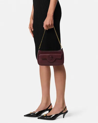 Versace Small La Medusa Leather Shoulder Bag In Burgundy