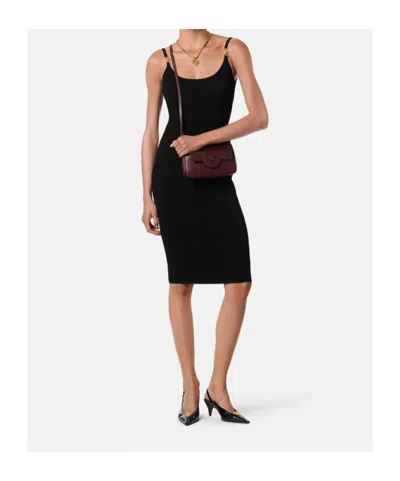 Versace Small La Medusa Leather Shoulder Bag In Burgundy