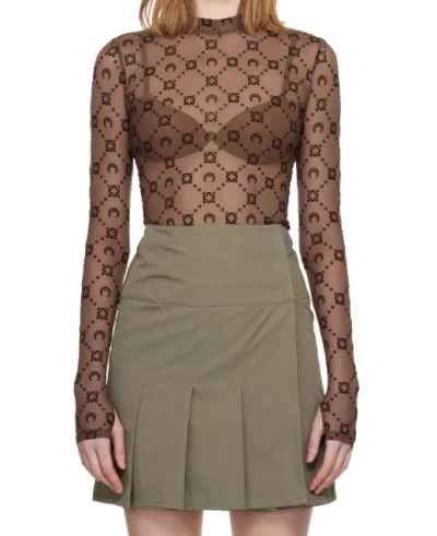 Marine Serre Ssense Exclusive Brown Moonogram Flock Ls Highneck Top In Brown