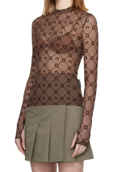 Marine Serre Ssense Exclusive Brown Moonogram Flock Ls Highneck Top In Brown