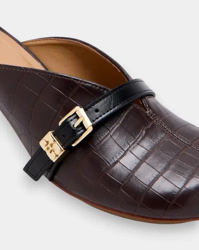 Ganni Sue Heeled Croco Mules Chocolate Fondant In Black