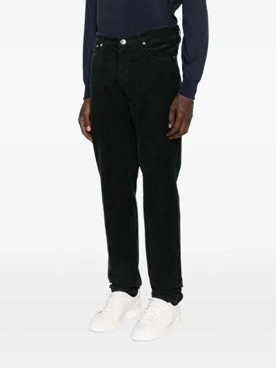 Brunello Cucinelli Italian Fit Trousers In Navy Blue Cotton Corduroy In Black