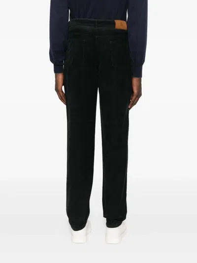 Brunello Cucinelli Italian Fit Trousers In Navy Blue Cotton Corduroy In Black