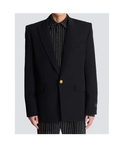 Balmain Grain De Poudre Wool 1-button Jacket In Black