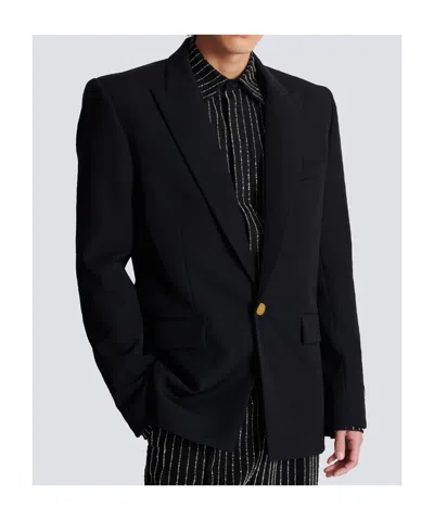 Balmain Grain De Poudre Wool 1-button Jacket In Black