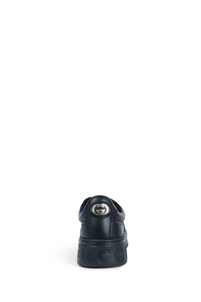 Gucci Men Black Sneakers With Web Detail And Oversized Sole In Leather Man In Black