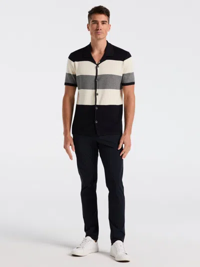 Perry Ellis Men's Stripe Button Front Sweater Shirt In Black