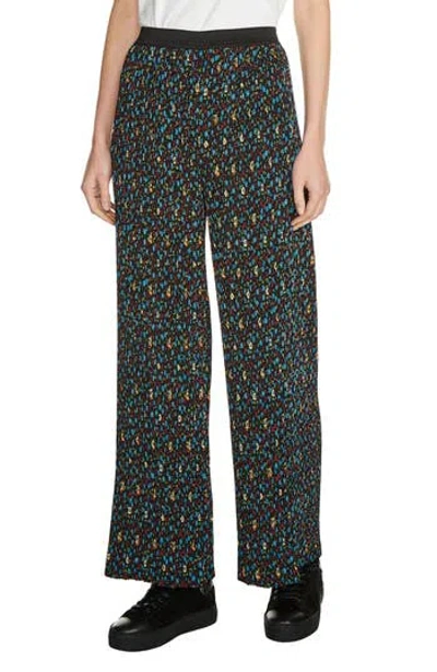 Maje Floral Print Pleat Pants In Blue