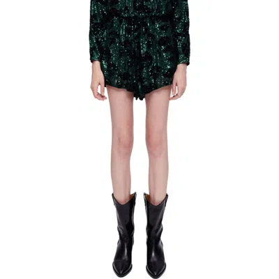 Maje Iletie Sequin Shorts In Green