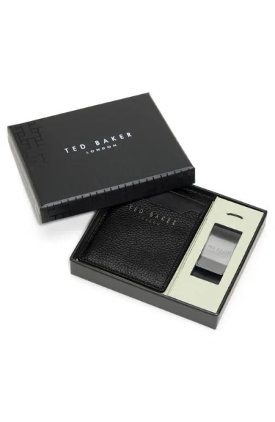 Ted Baker Leather Card Case & Money Clip Set In Black