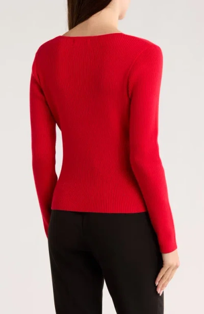 Patrizia Luca Solid Faux Wrap Sweater In Red