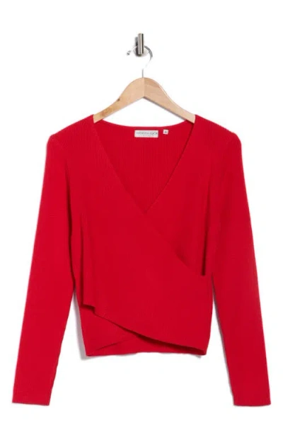 Patrizia Luca Solid Faux Wrap Sweater In Red