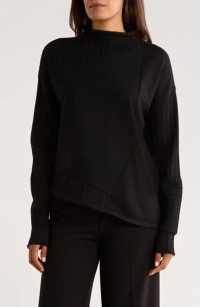 Patrizia Luca Mock Neck Asymmetric Hem Sweater In Black