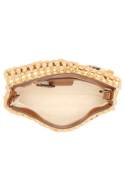 Staud Timmy Convertible Beaded Wood Shoulder Bag In Burgundy