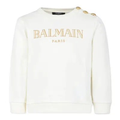 Balmain Kids Logo Embroidered Button-detail Sweatshirt In White