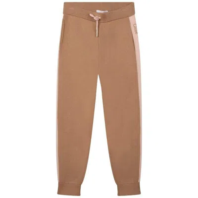Chloé Chloe Kids Logo Tape Knitted Joggers In Brown