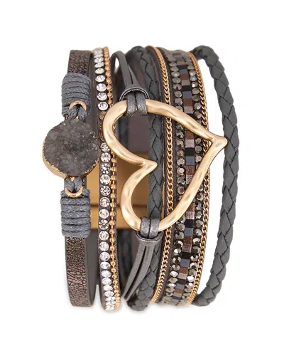 Saachi Golden Heart Druzy Bracelet In Gray