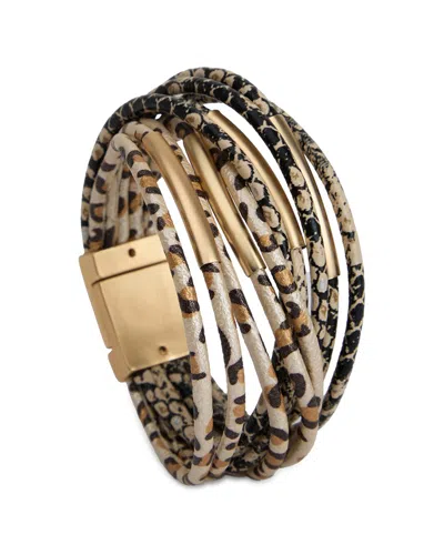 Saachi Leopard Print Layered Cord Bracelet In Gold