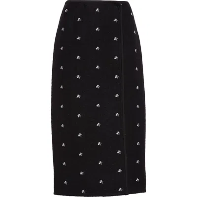 Rier Walker Floral Embroidered Wool Fleece Wrap Skirt In Black