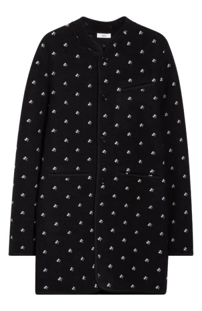 Rier Walker Floral Embroidered Wool Coat In Black