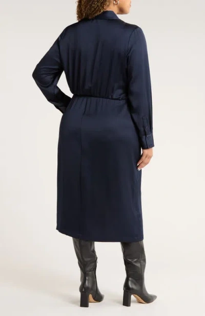 Nordstrom Long Sleeve Satin Shirtdress In Blue