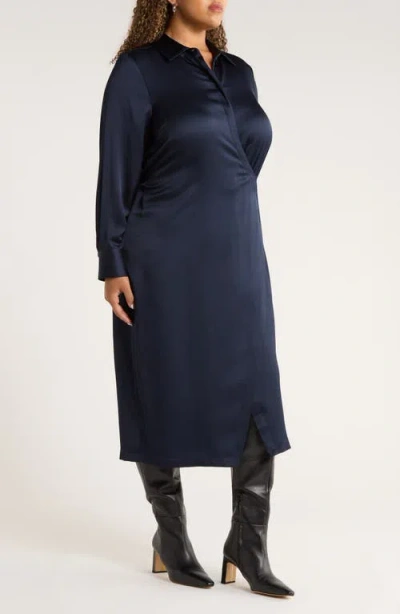Nordstrom Long Sleeve Satin Shirtdress In Blue