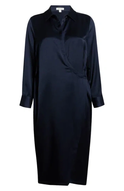 Nordstrom Long Sleeve Satin Shirtdress In Blue