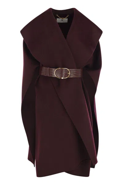 Elisabetta Franchi Double Wool Cape Capes Bordeaux In Purple