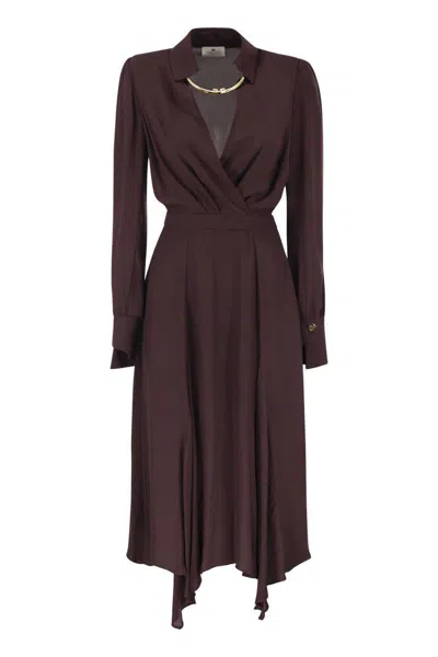 Elisabetta Franchi Bordeaux Midi Dress With Deep V-neck In Purple