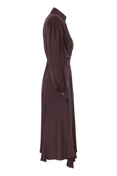 Elisabetta Franchi Bordeaux Midi Dress With Deep V-neck In Purple