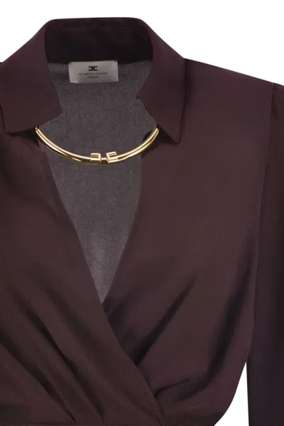 Elisabetta Franchi Bordeaux Midi Dress With Deep V-neck In Purple