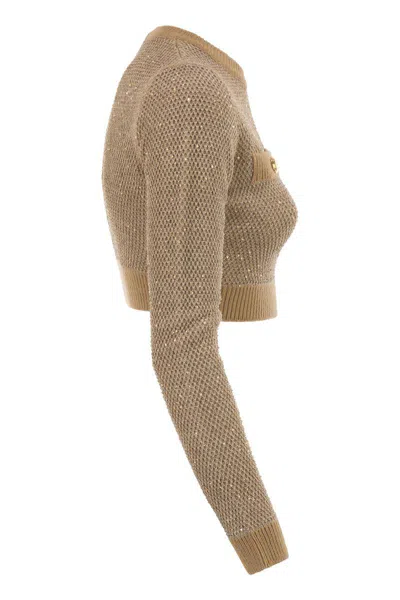 Elisabetta Franchi Sequin Knit Top In Brown