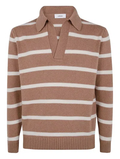 Lardini Striped Knit Polo Sweater For Men In Brown