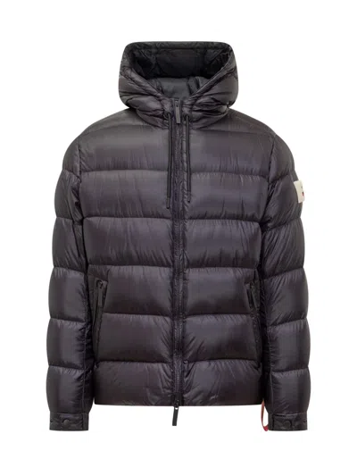 After Label Black  Down Jacket With Hood In Black