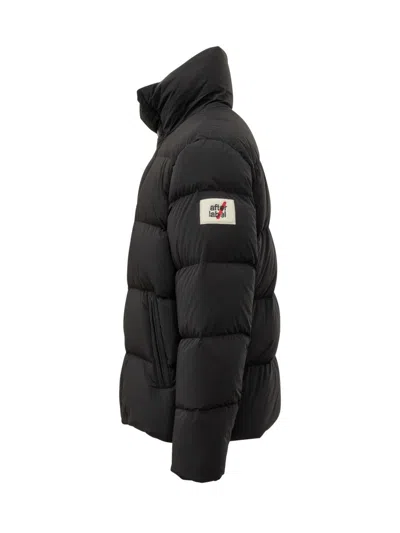 After Label Black  Down Jacket With Button Closure In Black