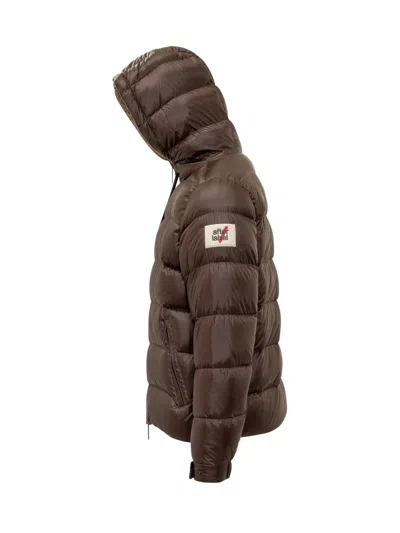 After Label Brown  Down Jacket With Hood In Brown