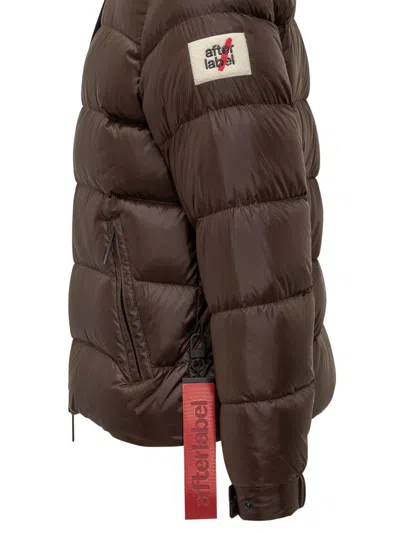 After Label Brown  Down Jacket With Hood In Brown