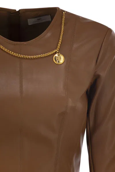 Elisabetta Franchi Top With Necklace And Charm In Brown