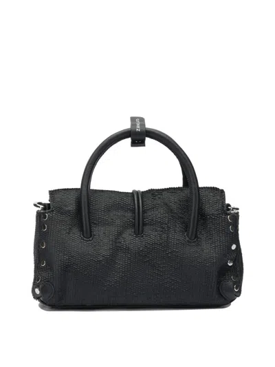 Zanellato Structured Black Hammered Leather Bag With Twist Lock Closure In Black