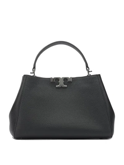 Tory Burch Eleanor Mini Satchel In Hammered Leather Black In Black