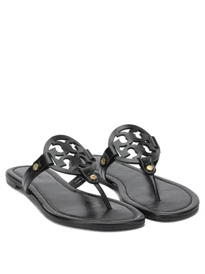 Tory Burch Laser-cut Logo Leather Miller Flip-flops In Black
