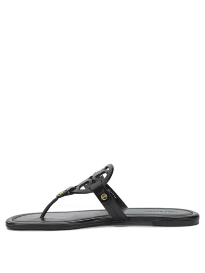Tory Burch Laser-cut Logo Leather Miller Flip-flops In Black