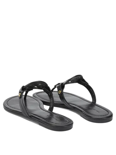 Tory Burch Laser-cut Logo Leather Miller Flip-flops In Black