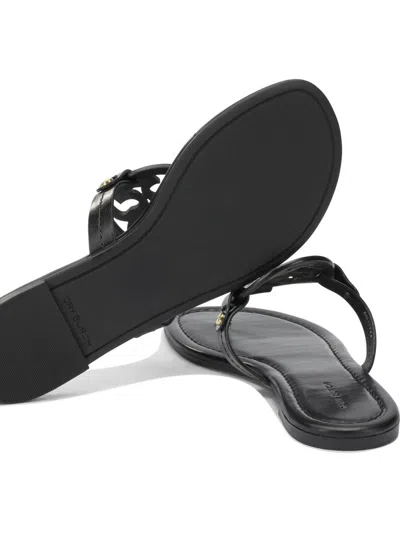 Tory Burch Laser-cut Logo Leather Miller Flip-flops In Black