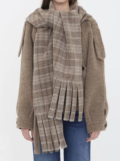 Burberry Wool-blend Jacket With Scarf In Brown