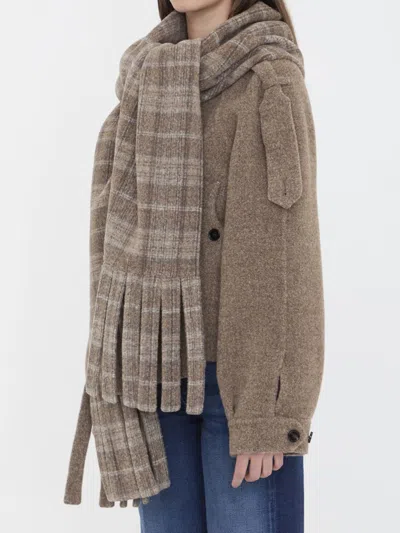 Burberry Wool-blend Jacket With Scarf In Brown