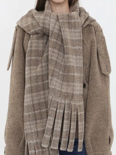 Burberry Wool-blend Jacket With Scarf In Brown