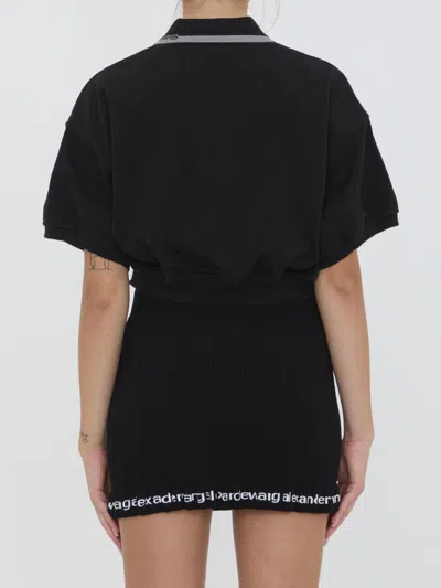 Alexander Wang Cropped Cinched Cotton Polo In Black