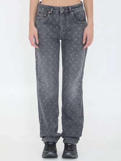 Marine Serre Moon Laser Grey Wash Denim Straight Jeans In Gray