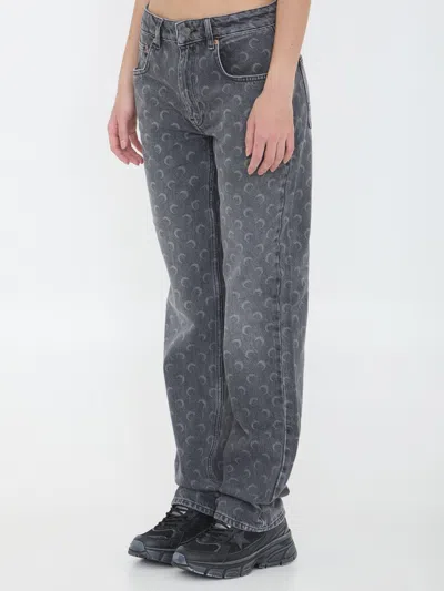 Marine Serre Moon Laser Grey Wash Denim Straight Jeans In Gray